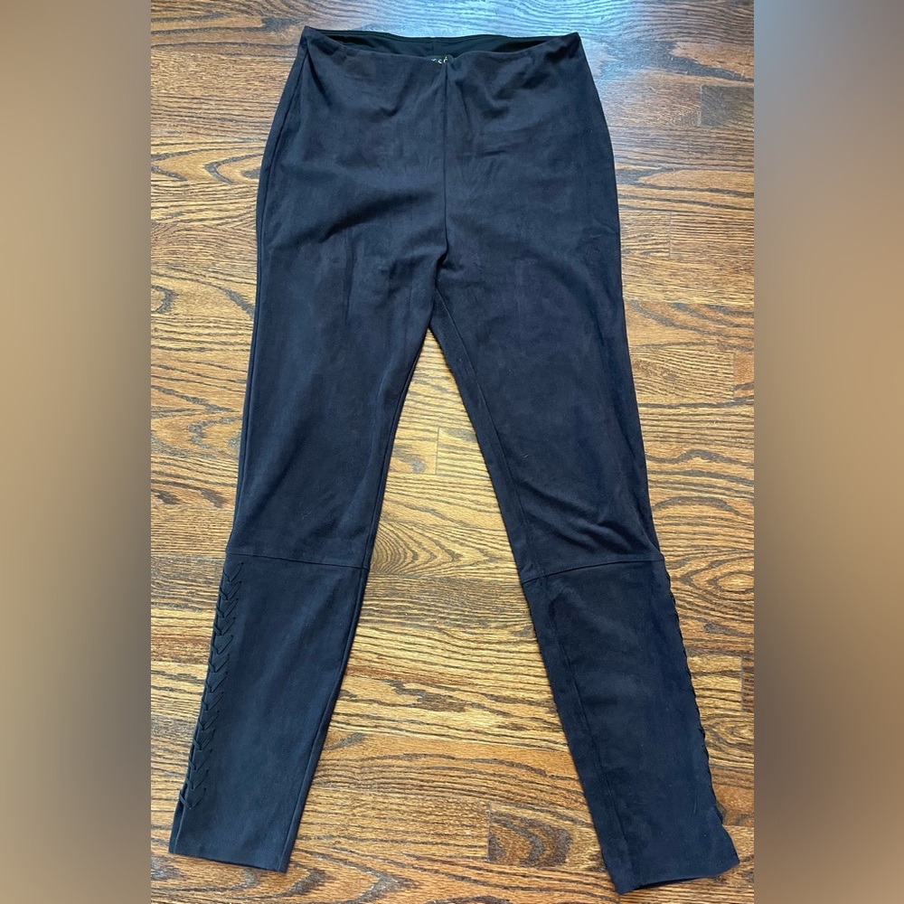 Black suede leggings with tie up legs on side